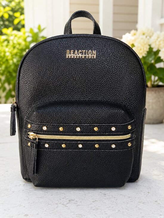 Kenneth Cole Reaction Handbags - Kenneth Cole Reaction Black Mini Backpack Studded Gold Hardware